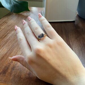 Vintage 10K Gold Faceted Clear Lavender Amethyst & Diamond Ring